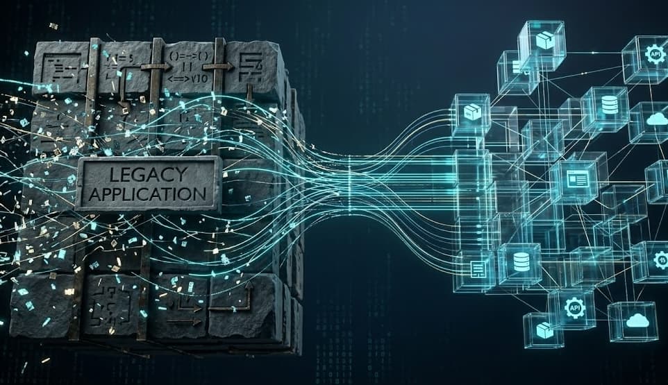 Engineering team architecting cloud-native modernization roadmap for legacy applications