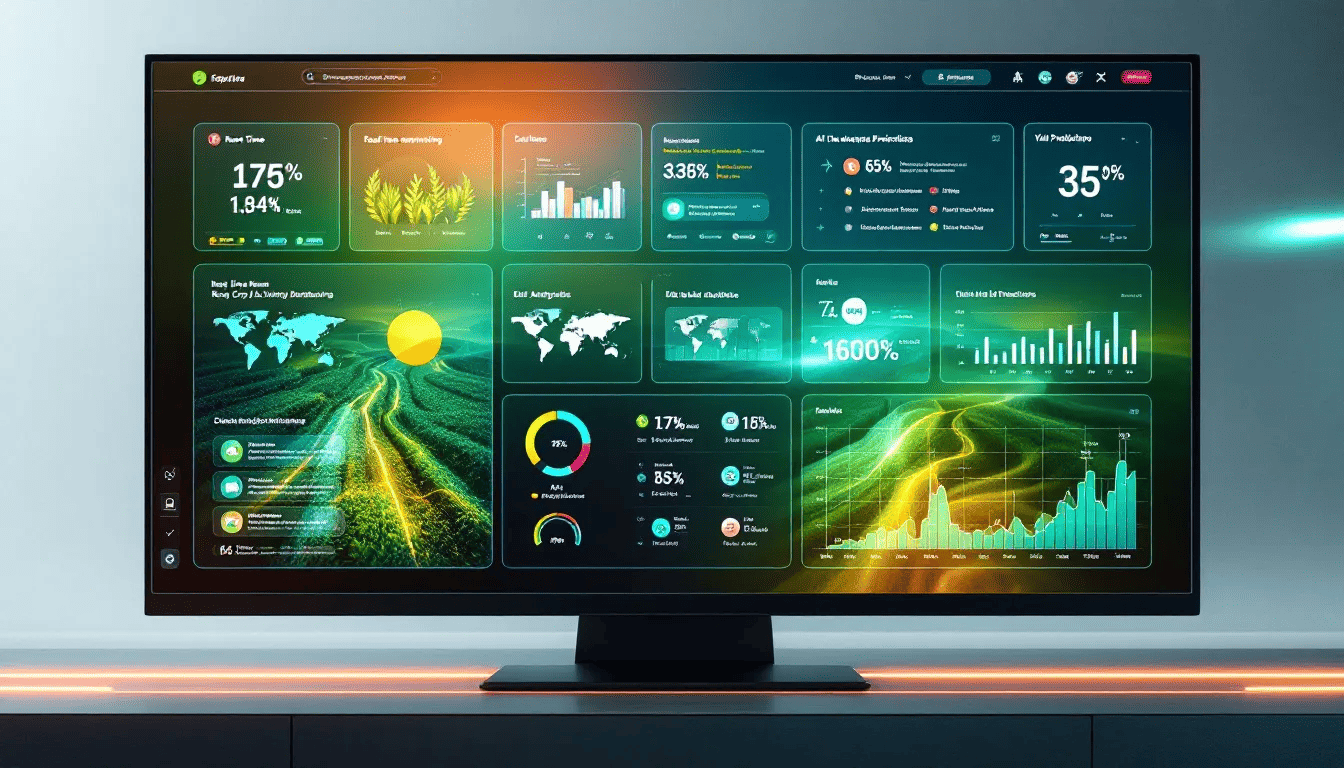 Key features of effective agriculture software solutions displayed on a screen.