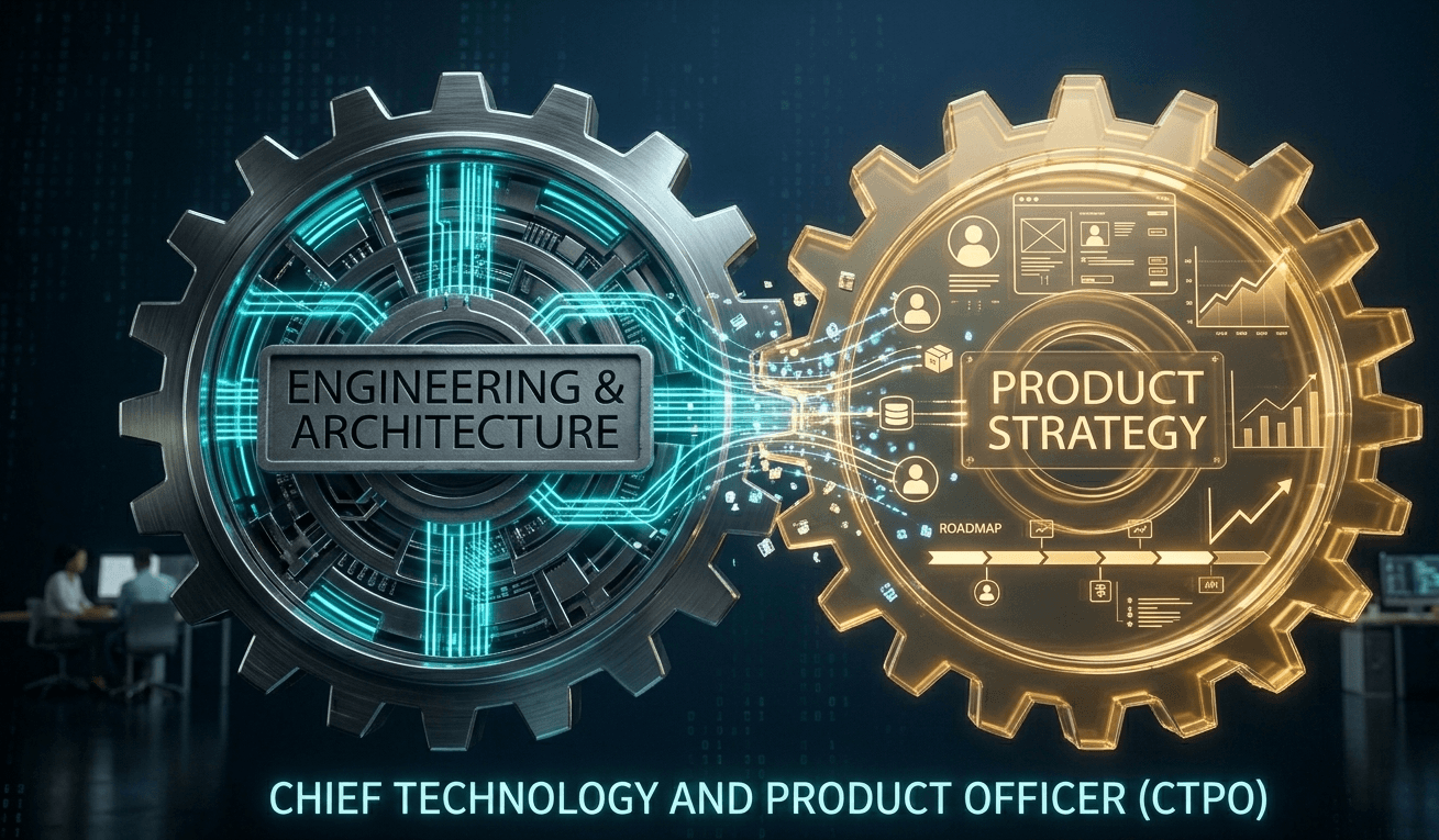 CTPO leading cross-functional product and engineering strategy meeting in modern office