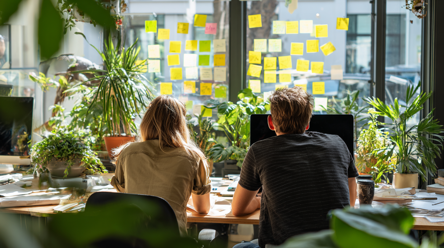 Designer and developer collaborating in a modern workspace, representing teamwork with a certified Mapbox integration partner.