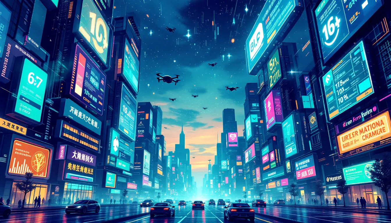 An illustration depicting emerging technologies, featuring elements like cloud computing, machine learning, and software development tools.