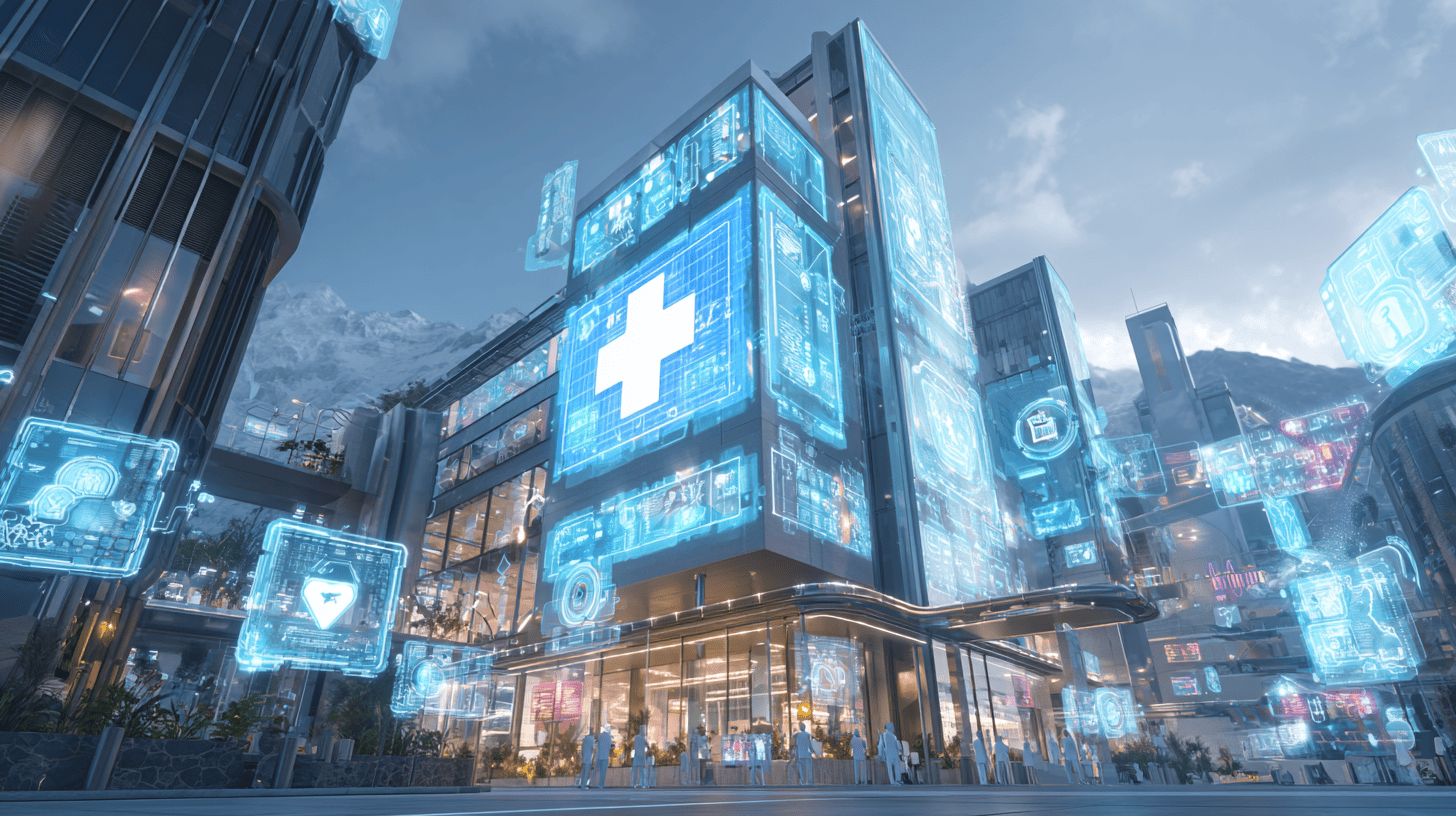 Doctor using AI-powered telemedicine platform to analyze patient data remotely.