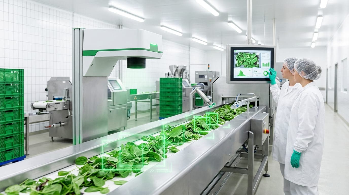 System Computer Vision skanujący produkty spożywcze na linii produkcyjnej pod kątem defektów