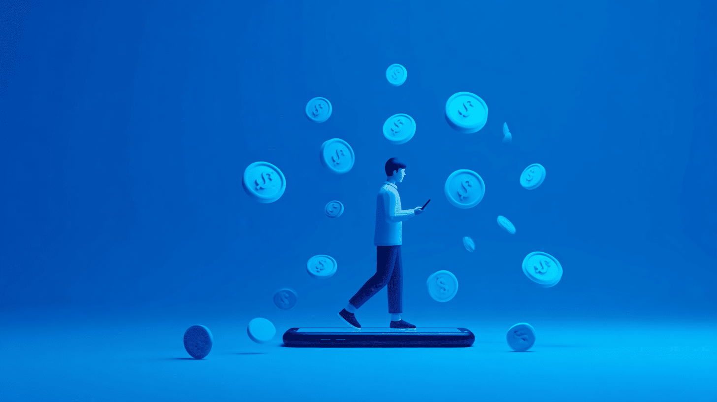 Futuristic concept of digital transformation in finance with holographic data, AI, and fintech technology